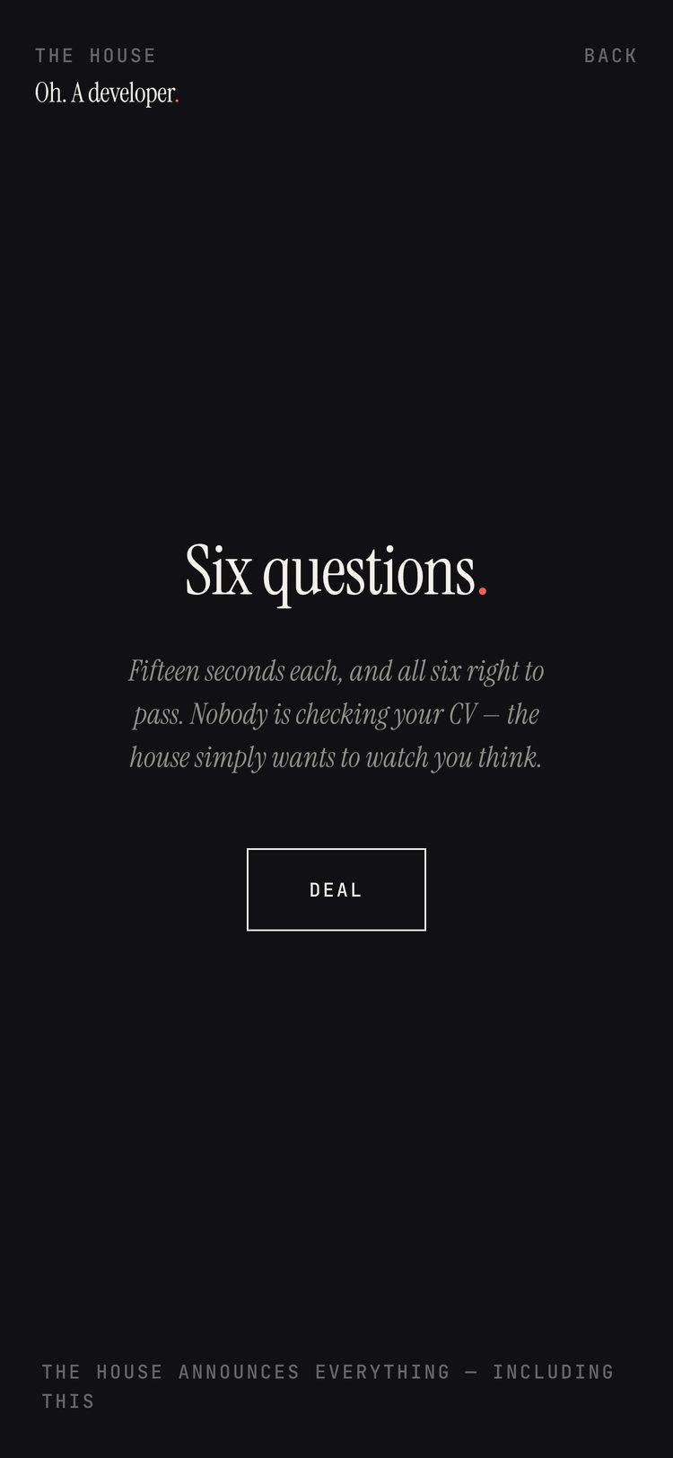 The developer gate: six questions, deal