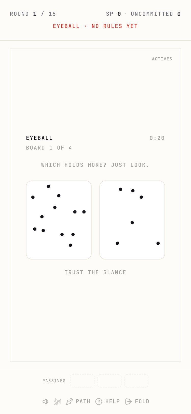 An Eyeball board: two fields of dots and a twenty-second clock