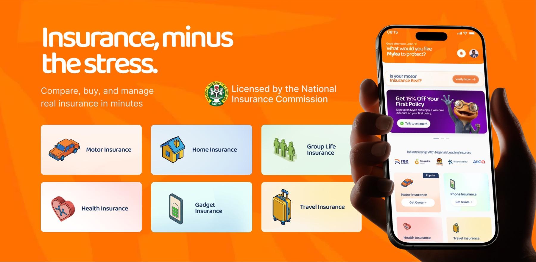 Myka feature graphic — insurance, minus the stress