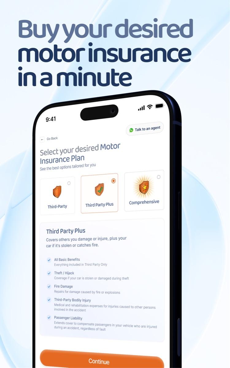 Motor insurance plan selection screen